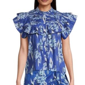 Ro’s Garden Denver Flutter Sleeve Top Blue XS